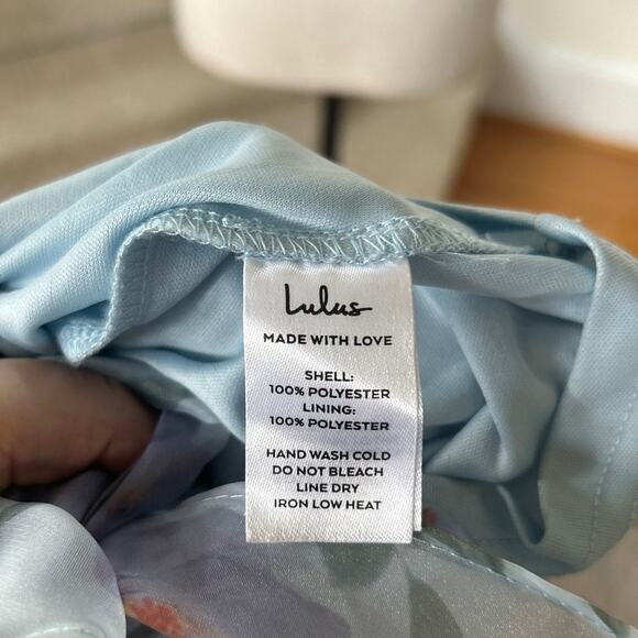 Lulu's Light Blue Floral Organza A-line Sweetheart Strapless Ball Gown - Picture 7 of 8